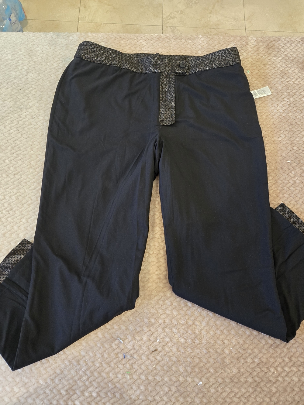 LOFT Riviera Slim Black & Gold Metallic Stretch Dress Pants Size 12 - Picture 9 of 11